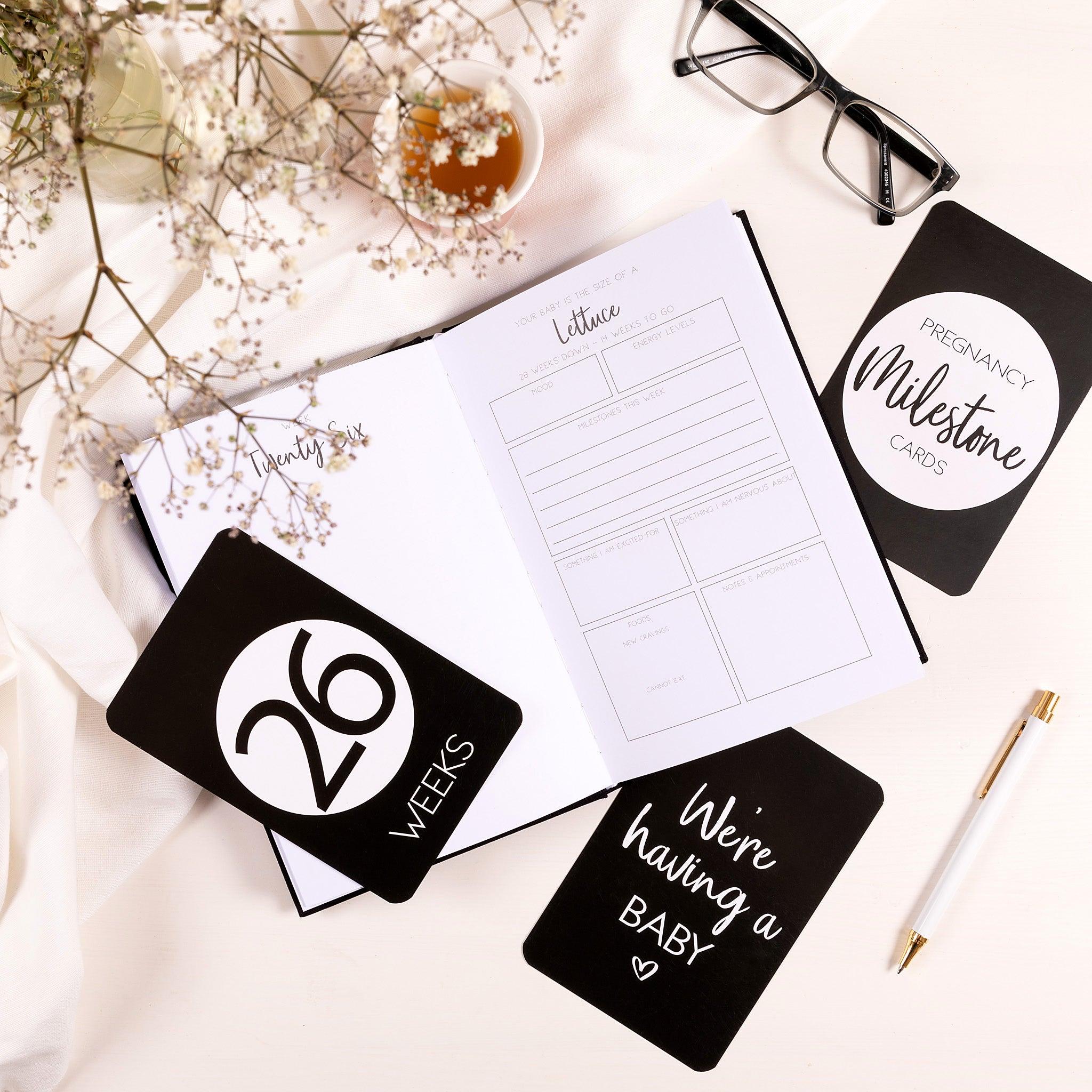 Pregnancy Journal (Black) & Pregnancy Milestone Cards Bundle - Belle and Grace Boutique