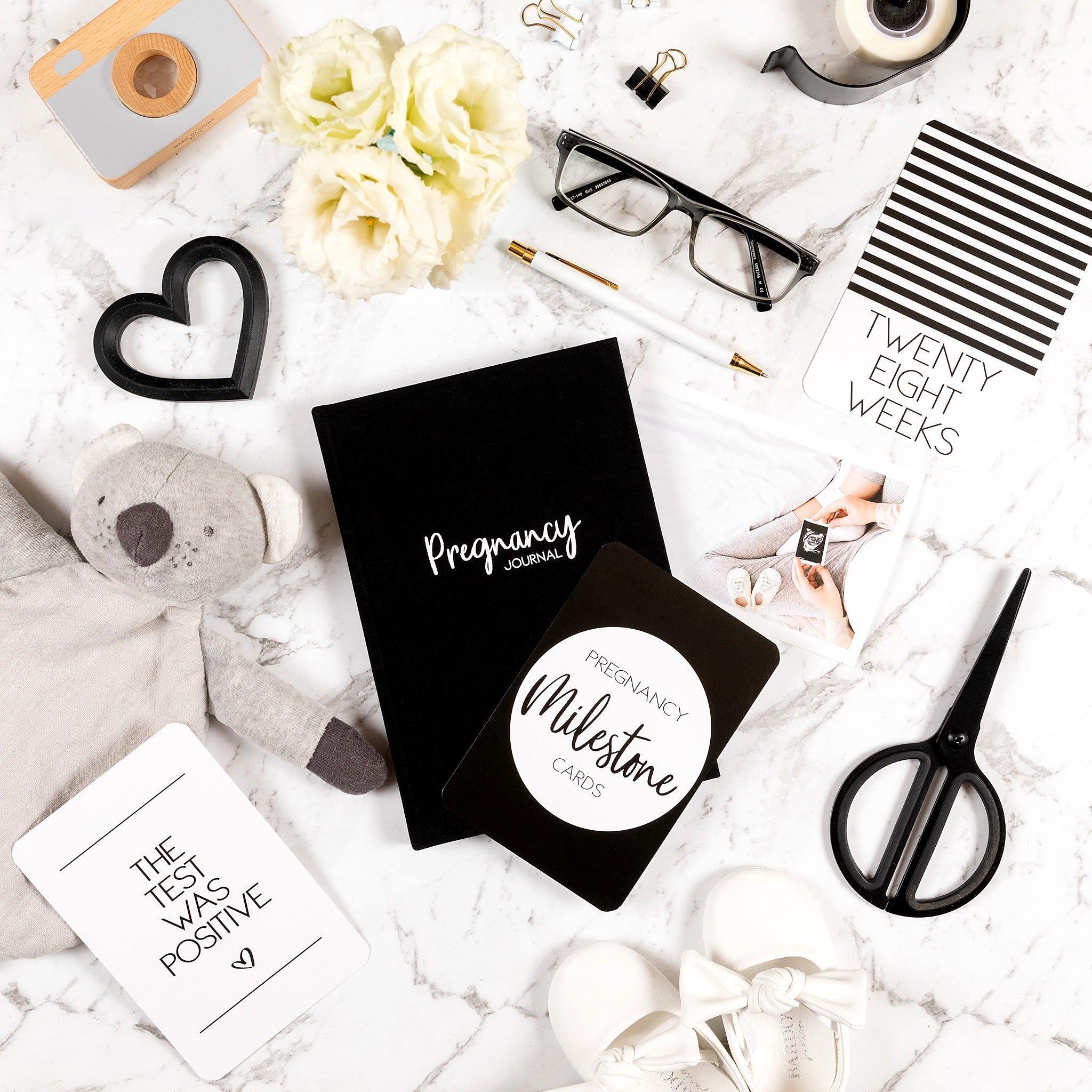 Pregnancy Journal (Black) & Pregnancy Milestone Cards Bundle - Belle and Grace Boutique